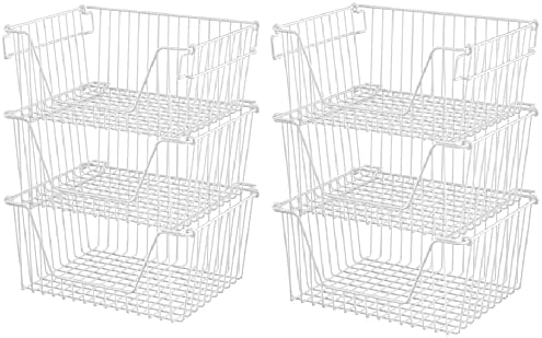 Slideep 14'' Large Metal Wire Storage Organizer Bin Basket Farmhouse Decor Stackable Storage Organizer for Pantry Home Bathroom Kitchen Organization White - 6 Pack by WelcometotheSlideep