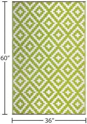 FH Home Outdoor Rug - Waterproof, Fade Resistant, Reversible - Premium Recycled Plastic - Geometric - Porch, Deck, Balcony, Mudroom, Laundry Room, Patio - Aztec - Green & White Crease Free - 3 x 5 ft - Image 2