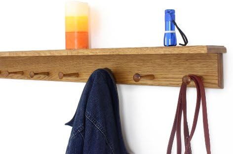 Oak Shaker Peg Rack with Shelf (Golden Oak, 35" with 6 pegs) - Image 2