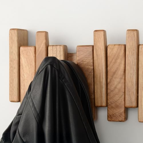 Walnut Piano Key Coat Rack with 8 Flip Hooks - Image 6