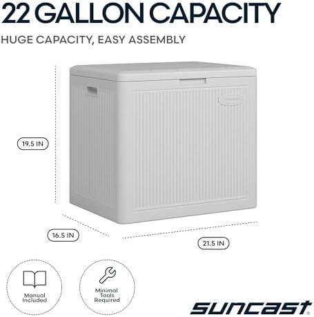 Suncast 22 Gal, Small Outdoor Storage Deck Box, Resin Reeded, French Gray - Image 3