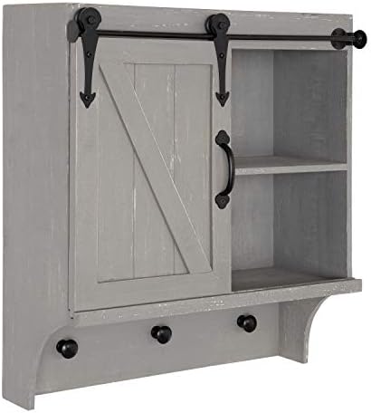 Kate and Laurel Cates Decorative Farmhouse Cabinet Wall Organizer with Sliding Barn Door and 3 Knobs, 18 x 8 x 20, Gray, Shabby-Chic Farmhouse-Inspired Mail and Key Holder for Wall by KateandLaurel