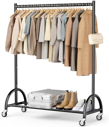 MISSLO Heavy Duty Clothing Rack with Wheels Rolling Clothes Racks for Hanging Clothes, Coats, Garment, Dress, Black by MISSLO