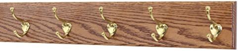 PegandRail Oak Wall Mounted Coat Rack with Solid Brass Hooks 4.5" Ultra Wide (Chestnut, 25.5" x 4.5" with 5 Hooks) by PEG+AND+RAIL