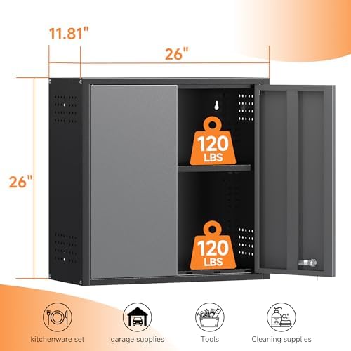Coolsun 26" H Garage Wall Cabinet with Lockable Doors and Adjustable Shelf - Image 3