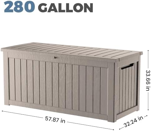 280 Gallon Outdoor Storage Box Waterproof, Lockable Resin Deck Box Large Storage Bin for Patio Furniture Cushion, Garden Tools, Pool Accessories, UV-Resistant Outside Delivery, Grey - Image 3