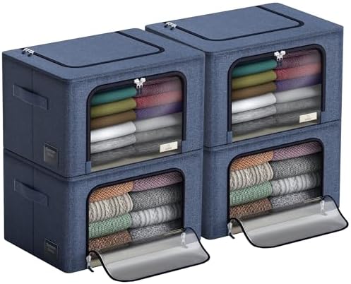 Sorbus Clothing Storage Bins with Clear Window, Metal Frame (4 Pack, Blue) by Sorbus