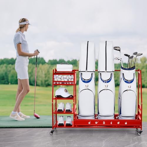 Lauren&Harold Golf Bag Organizer Garage Storage, Golf Storage Rack Stand Fits 2 Golf Bags, Golf Clubs and Other Golfing Equipment Accessories, Golf Organizer for Garage, Club, Shed, Basement - Image 2