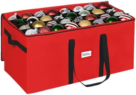 Christmas Ornament Storage Container,Box Stores Up to 128-3 inch ornaments, Adjustable Dividers, Large Organizer Bin to Protect and Store Holiday Décor - Red by HOLDN%E2%80%99STORAGE