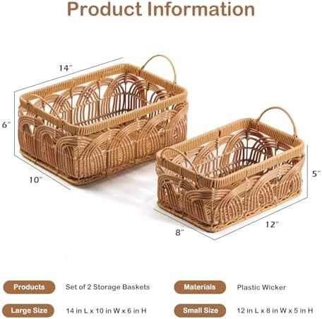2PCS Plastic Wicker Storage Baskets Set Handmade Woven Boxes - Image 4