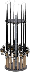 Rush Creek Creations 16-Rod Round Fishing Rod Holder for Garage, 360° Access Fishing Pole Holder for Fishing-Rods, Reels, and Gear, Securely Holds 16 Rods, Barnwood (Pack of 6) by RushCreekCreations