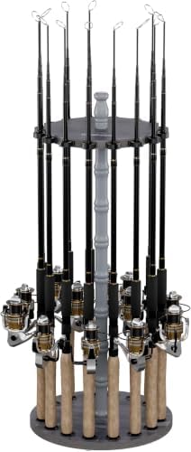 Rush Creek Creations 16-Rod Round Fishing Rod Holder for Garage, 360° Access Fishing Pole Holder for Fishing-Rods, Reels, and Gear, Securely Holds 16 Rods, Barnwood (Pack of 6) by RushCreekCreations