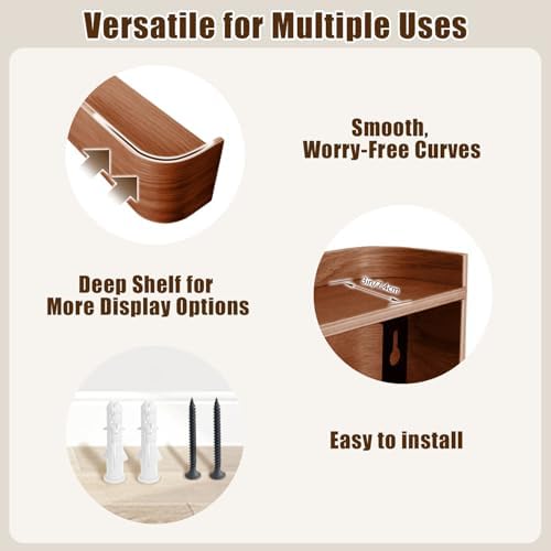 Coat Rack Wall Mount with Hidden Hooks, Wall Hooks with Shelf, Wall Key Holder Mount Wooden Shelf Entryway Hooks for Bedroom Bathroom for Hanging Coats Hats Bags Towels (Walnut, 5 Hooks) - Image 5