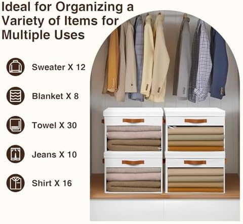 Homsorout Large Storage Bins with Lids - 6 Pack Foldable Decorative Organizers with Clear Windows & Handles, Cube Storage Organizers for Clothes, Blankets, Sweaters, Sheets, White - Image 6