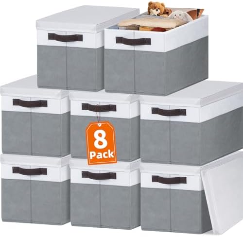 Criusia 8 Pack Closet Storage Bins with Lids - Stackable Storage Baskets for Organizing Clothes Toys Blankets - Odorless for Baby Nursery Organization and Storage Boxes Totes for Bedroom Dorm Room by Criusia