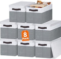 Extra Large Storage Baskets with Lids 8 Pack, 33 QT Blanket Basket for Organizing/ Stackable Decorative Closet Organizers and Storage Box for Clothes Towels/ Toy Organizers Bins with Handles/ 16x12 by Criusia