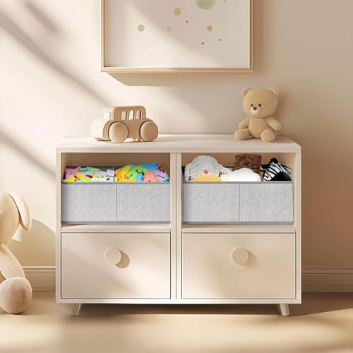DIMJ Storage Baskets for Shelves 8 Packs - Large Trapezoid Closet Organizer Bins with Handles and Divider, Foldable Clothes Containers Box for Shelf, Towel, Book, Toy, Purse, Grey - Image 5