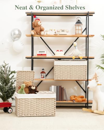 SETVSON Storage Basket with Lid, PE Rattan Storage Bin Light Khaki - Image 5