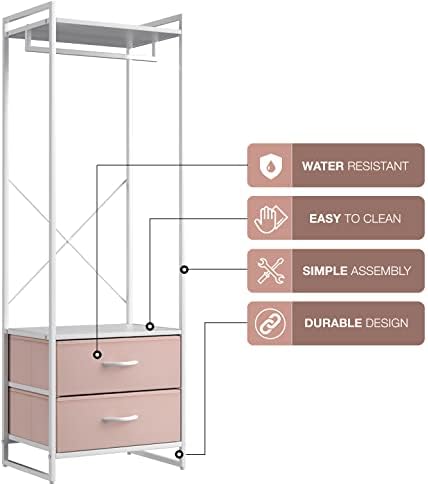 Sorbus Tall Clothing Rack with Drawers, Wood Top (Pink) - Image 4