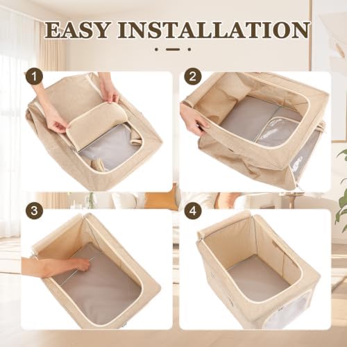 Lewtemi 50L 4 Pack Clothing Storage Bags with Cedar Sachets, Large Sweater Organizer, Breathable Fabric Containers for Clothes, Bedding & Blankets, Closet & Under Bed Storage (Beige,Classic) - Image 4