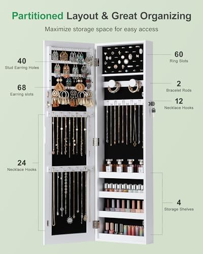 Nicetree Hanging Jewelry Cabinet, Jewelry Organizers and Storage, White - Image 3