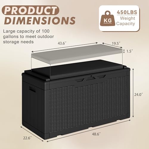 Devoko 100 Gallon Deck Box Waterproof Outdoor Storage Box with Cushion - Image 5