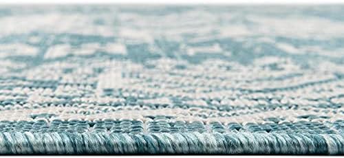 Rugs.com Outdoor Aztec Collection Rug – 5' x 8' Aqua Flatweave Rug Perfect for Living Rooms, Large Dining Rooms, Open Floorplans - Image 3