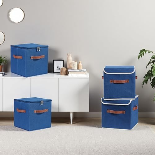 4PCS Storage Cubes with Lids Cotton Linen Fabric Bins Boxes - Image 7