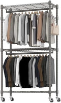 BATHWA Clothes Racks for Hanging Clothes, 35.5" W x 16.5" D x 80.7" H, Rolling Tall Heavy Duty Wardrobe Rack with Shelves & Wheels Metal Freestanding Multifuctional for Bedroom Laundry balcony, Grey by BATHWA