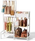 Homsorout Purse Organizer for Women - 3-Tier Storage Stand & 12 Fixed Hooks, Visible Backpack Storage, Space-Saving Bag Organizer Rack for Home, Closet, White by Homsorout
