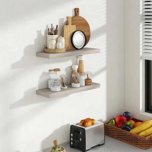 Acovy 24 Inch Floating Shelves, 8 Inch Deep Floating Shelves for Wall, Hanging Shelf with Invisible Brackets, Deep Shelves for Bathroom, Bedroom, Living Room, Grey, Set of 2 - Image 2