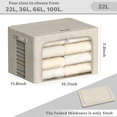 FHSQX 6 Pack Clothes Storage Bins with Metal Frame,Beige, 22L - Image 3