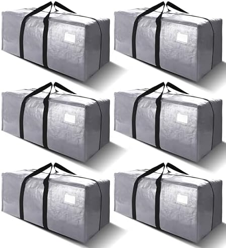 6 Pack Heavy Duty Extra Large Moving Bags W/Backpack Straps - Strong Handles & Zippers, Storage Totes For Space Saving, Fold Flat, Alternative to Box and Bin (40 gal, Silver) by VELVETSURE