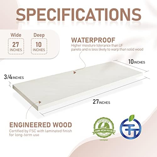 Kaboon 27 inch Long 10 inch Deep Floating Shelves for Wall Set of 2, Large Open Shelves Wall Mounted, Space Saving Home and Commercial Use, Sea Salt/Greyish White - Image 3