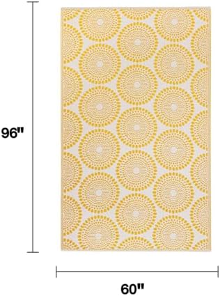 Fab Habitat Outdoor Rug - Waterproof, Fade Resistant, Crease-Free - Premium Recycled Plastic - Floral Medallion - Patio, Porch, Deck, Balcony - Rio - Yellow - 5 x 8 ft - Image 2