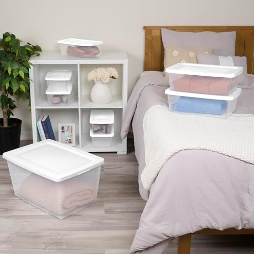 Sterilite 48 Pack Storage Box, 12 Quart Stackable Tote, Clear Plastic Container with Secure Snapping Lids for Home and Office Organization, White - Image 6