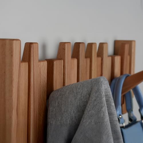 Beech Piano Key Coat Rack with Shelf & 8 Flip Hooks - Image 6