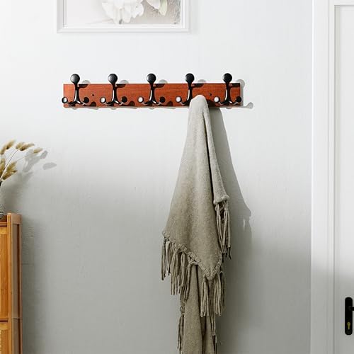 SKOLOO 24-Inch Cherry Wood Coat Rack Wall Mount with 5 Triple Hooks - Ideal for Family Entrances, Classrooms, and Pet Supplies Storage - Perfect Coat Hooks for Wall, Pack of 2 - Image 4