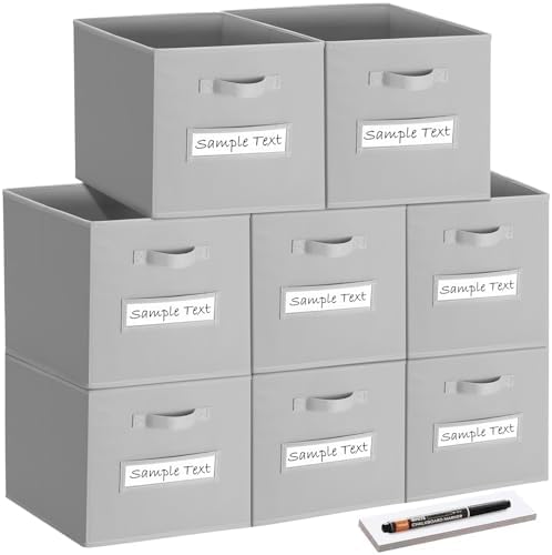 Fabric storage cubes (8 Pack) 13 Inch Cube Storage Bin, cube organizer bins with 8 Labels Window Cards & a Pen, Foldable cube organizer bins and Storage Box, Light Grey by Artsdi