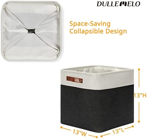 DULLEMELO Storage Baskets, 13 Inch Cube Storage Bins for Shelves Closet Storage, Foldable Linen Closet Organizers Storage Baskets for Closet Storage (4 Pack - 13" White&Black) - Image 2