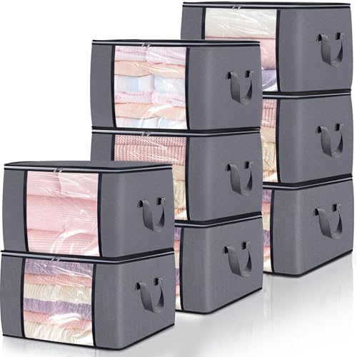 90L Large Blanket Storage Bags, 8 Pack Clothes Storage Bag Comforter Storage Bin with Reinforced Handle and Lid Foldable Closet Organizer and Storage Containers for Bedding Sheets and Duvet by BiCINE