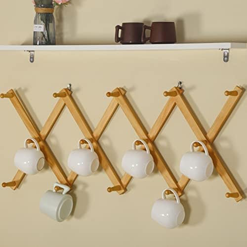 SKOLOO Hat Rack for Wall with 14 Hooks, Pack of 2, Solid Wooden, Modern, Expandable Coat Rack Wall Mount for Coats, Hats, Bags, Baseball Caps, Natural Color - Image 2