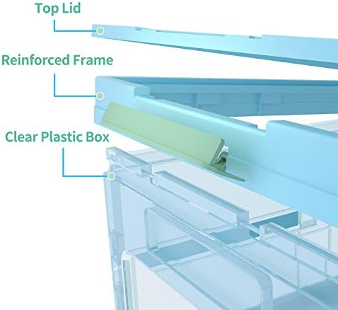 Apsan Collapsible Storage Bins with Lids, Stackable Clear Latch Storage Box with Handle, Folding Plastic Containers, 22Qt, Blue - Image 5