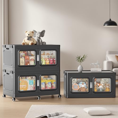 BROVIEW 900 Qt/225 Gal Stackable Storage Bins with Lids, 3 Pack, Black by BROVIEW-EnjoytheArtofLife