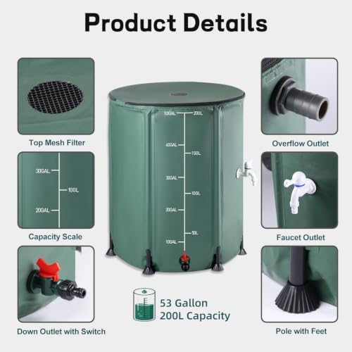 Collapsible Rain Barrel 53 Gallon with Mesh Filter & Spigot - Image 2