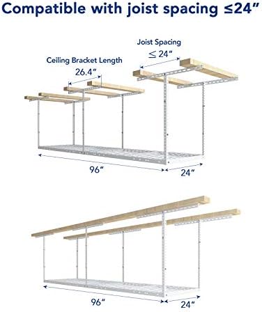 FLEXIMOUNTS 2x8 Overhead Garage Ceiling Storage Rack Organization, White - Image 2