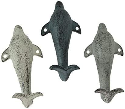 Zeckos Set of 3 Dolphin Wall Hooks, 5.25 Inch Distressed Cast Iron - Image 2