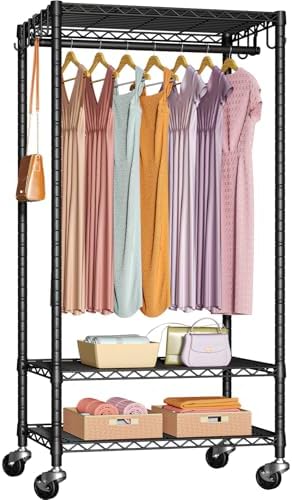 FUTASSI Rolling Clothes Rack, Clothing Racks for Hanging Clothes, Black by FUTASSI