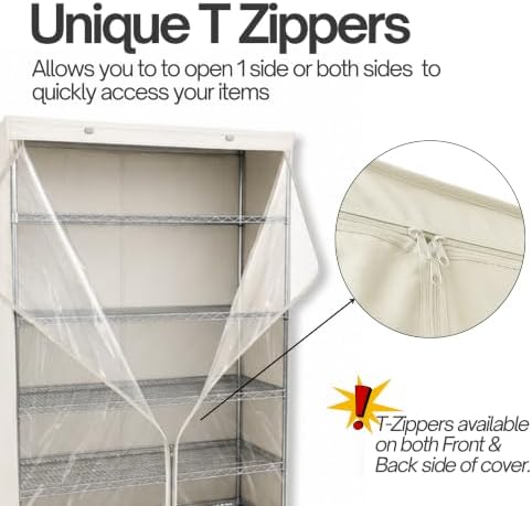 Formosa Covers Premium Clear Front Wire Shelf Steel Rack Cover Off White - Heavy-Duty Storage Solution for Wire Shelving Rack (48”Wx18”Dx72”H) - Waterproof PVC, Water/Dust Resistant Fabric, Zippers - Image 6