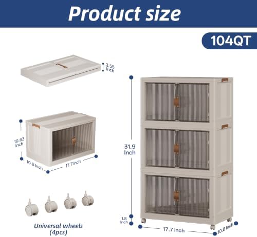 SAILUN Stackable Storage Bins with Lid, 104QT 3Pack Beige - Image 2